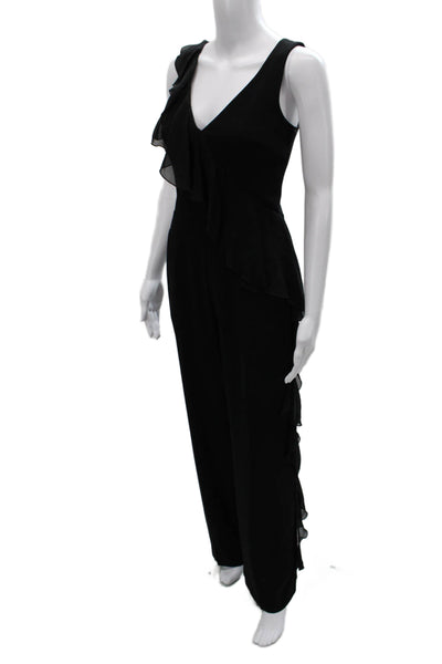 Trina Turk Women Jumpsuit Black V-Neck Sleeveless Zip Polyester Blend Size 0