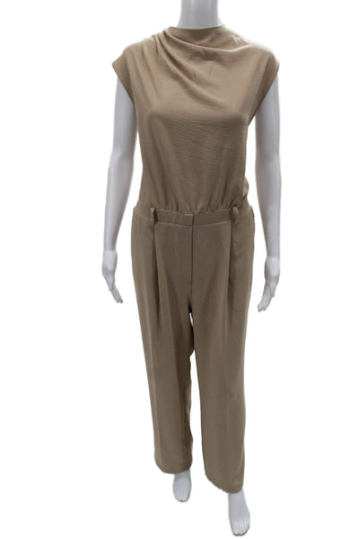 Zara Women Jumpsuit Beige Cowl Neck Sleeveless Polyester Button Size L