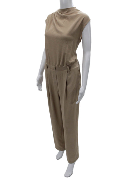 Zara Women Jumpsuit Beige Cowl Neck Sleeveless Polyester Button Size L