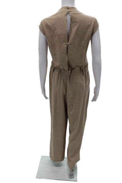 Zara Women Jumpsuit Beige Cowl Neck Sleeveless Polyester Button Size L