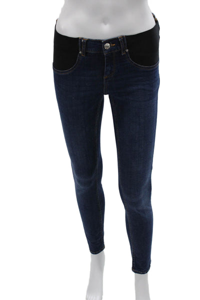 Zara Woman Women Skinny Jeans Blue Cotton Blend Low Rise Maternity Size S
