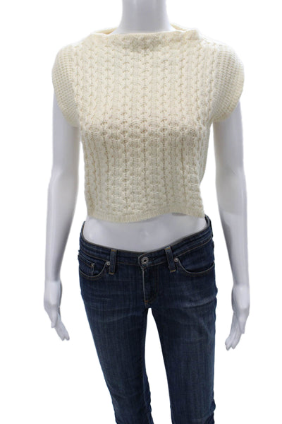 Club Monaco Women Ivory Wool High Neck Sleeveless Vest Size L