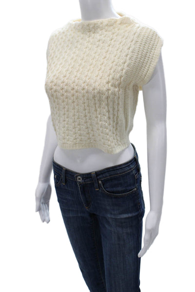 Club Monaco Women Ivory Wool High Neck Sleeveless Vest Size L