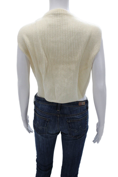 Club Monaco Women Ivory Wool High Neck Sleeveless Vest Size L