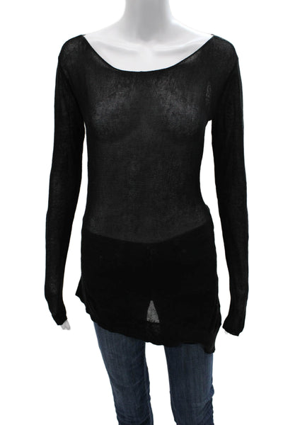 BCBG Max Azria Women Basic Tunic Sweater Black Boat Neck Long Sleeve Size S
