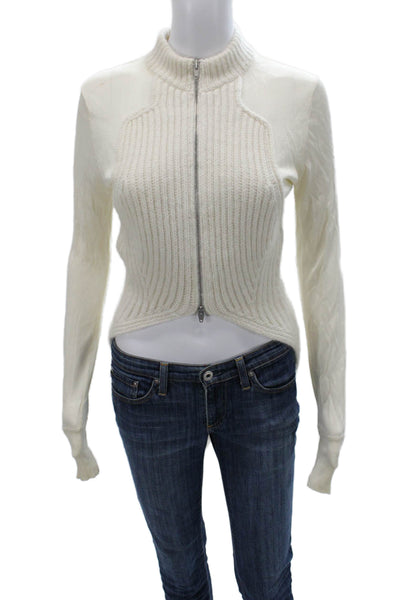 Alexander Wang Womens Full Zip Sweater Ivory Wool High Neck Long Sleeve Size S