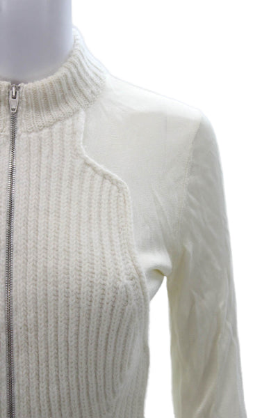 Alexander Wang Womens Full Zip Sweater Ivory Wool High Neck Long Sleeve Size S