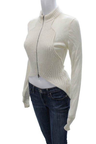 Alexander Wang Womens Full Zip Sweater Ivory Wool High Neck Long Sleeve Size S