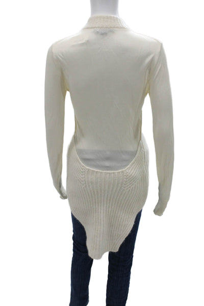 Alexander Wang Womens Full Zip Sweater Ivory Wool High Neck Long Sleeve Size S