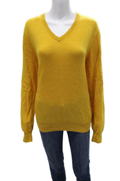 Brooks Brothers Women V-Neck Wool Pullover Sweater Yellow Size M