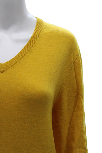 Brooks Brothers Women V-Neck Wool Pullover Sweater Yellow Size M