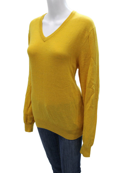 Brooks Brothers Women V-Neck Wool Pullover Sweater Yellow Size M