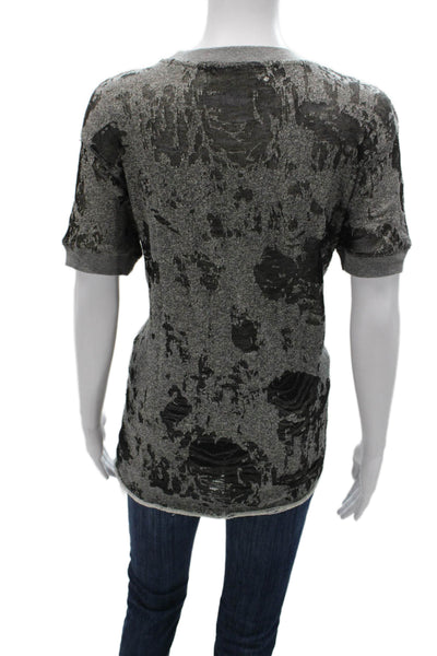 IRO Jeans Women Gray Cotton Tee Crewneck Short Sleeve Geometric Size M