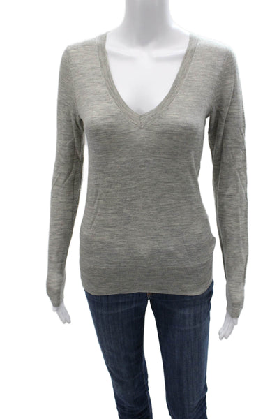 Club Monaco Womens Merino Wool V Neck Pullover Sweater Long Sleeve Gray Size S