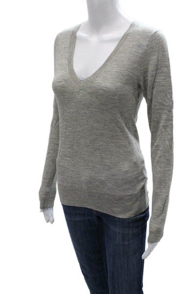 Club Monaco Womens Merino Wool V Neck Pullover Sweater Long Sleeve Gray Size S