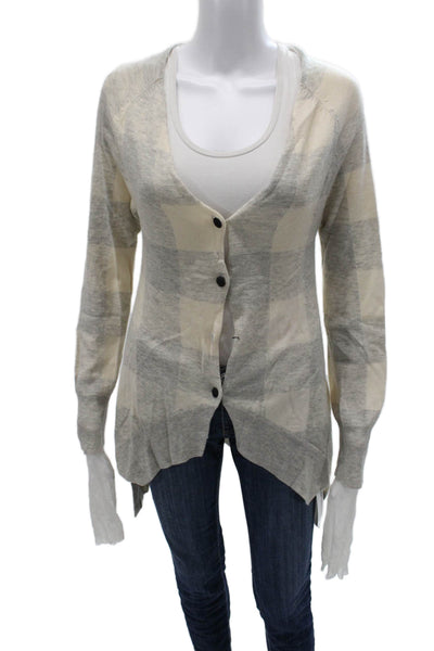 A.L.C. Women Cardigan Gray Cashmere V-Neck Check Long Sleeve Size S