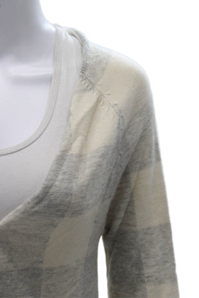 A.L.C. Women Cardigan Gray Cashmere V-Neck Check Long Sleeve Size S