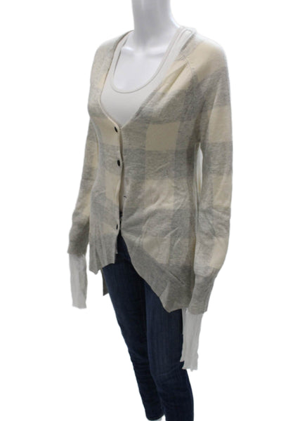 A.L.C. Women Cardigan Gray Cashmere V-Neck Check Long Sleeve Size S