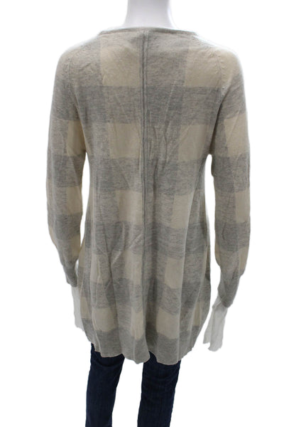 A.L.C. Women Cardigan Gray Cashmere V-Neck Check Long Sleeve Size S