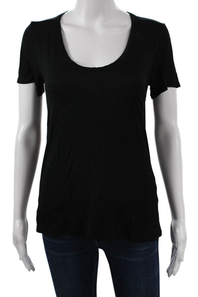Club Monaco Women Black Basic Scoop Neck Short Sleeve T-Shirt Size S