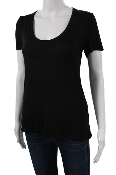 Club Monaco Women Black Basic Scoop Neck Short Sleeve T-Shirt Size S