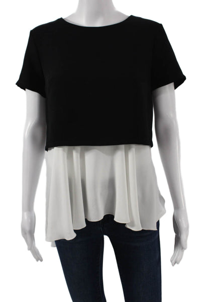 Bailey 44 Women Cropped Blouse Black Colorblock Polyester Round Neck Zip Size M