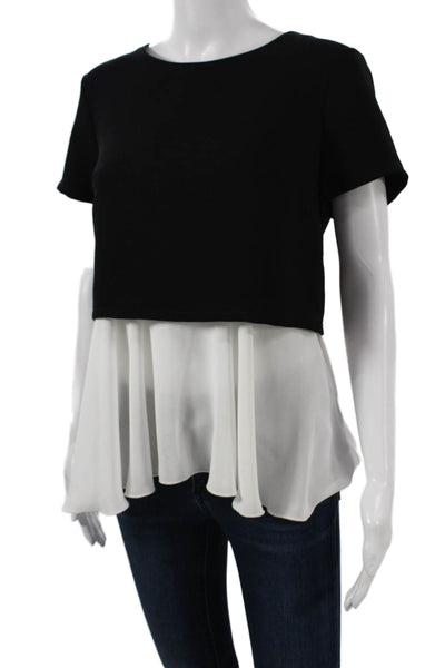 Bailey 44 Women Cropped Blouse Black Colorblock Polyester Round Neck Zip Size M