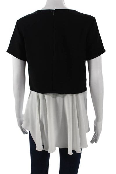 Bailey 44 Women Cropped Blouse Black Colorblock Polyester Round Neck Zip Size M