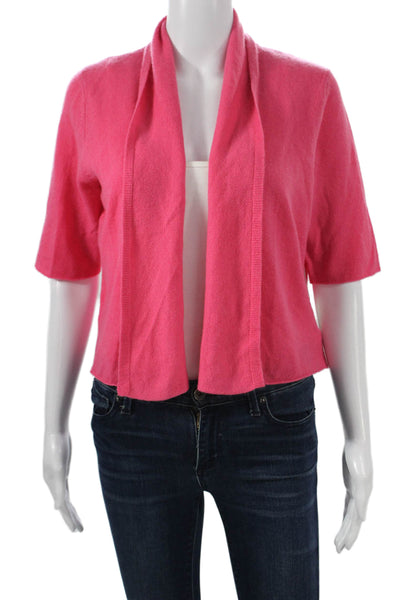 White + Warren Womens Cashmere Cowl Neck Short Sleeve Cardigan Pink Size L