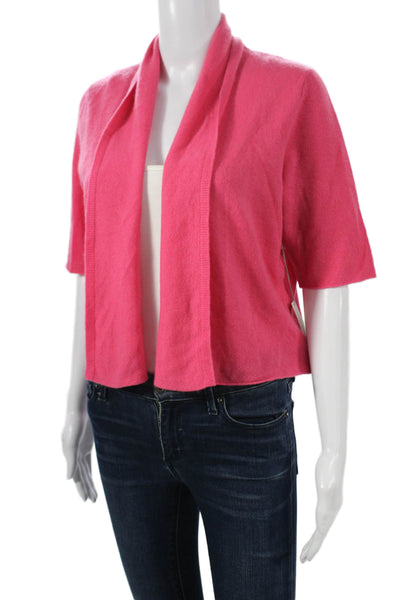 White + Warren Womens Cashmere Cowl Neck Short Sleeve Cardigan Pink Size L