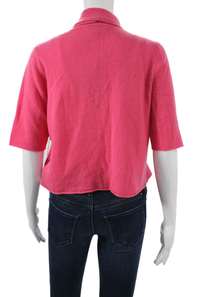 White + Warren Womens Cashmere Cowl Neck Short Sleeve Cardigan Pink Size L