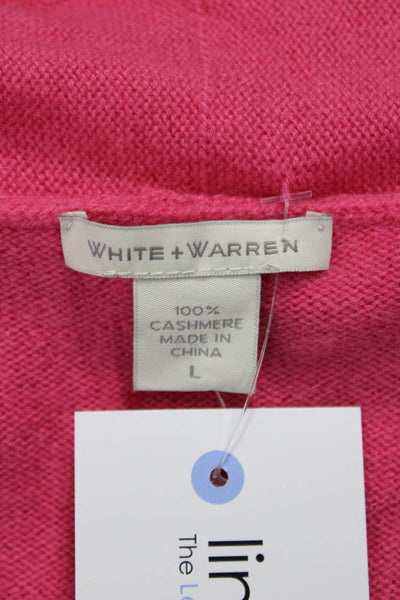 White + Warren Womens Cashmere Cowl Neck Short Sleeve Cardigan Pink Size L