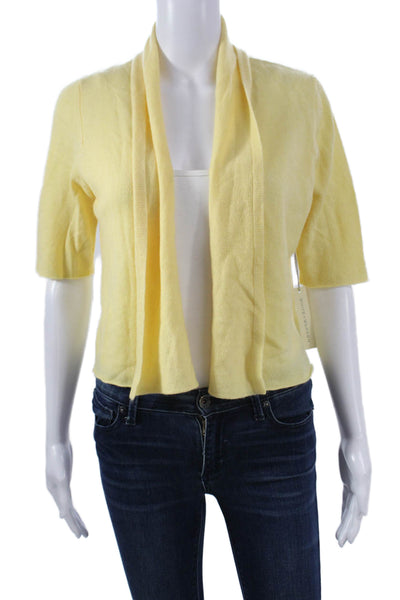 White + Warren Women Cashmere Cowl Neck Short Sleeve Shrug Yellow Size L