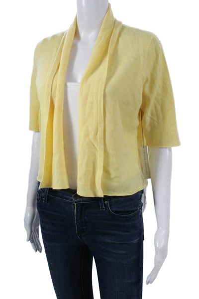 White + Warren Women Cashmere Cowl Neck Short Sleeve Shrug Yellow Size L