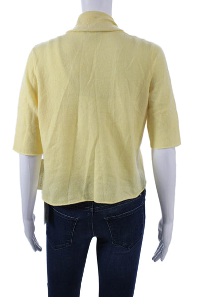 White + Warren Women Cashmere Cowl Neck Short Sleeve Shrug Yellow Size L