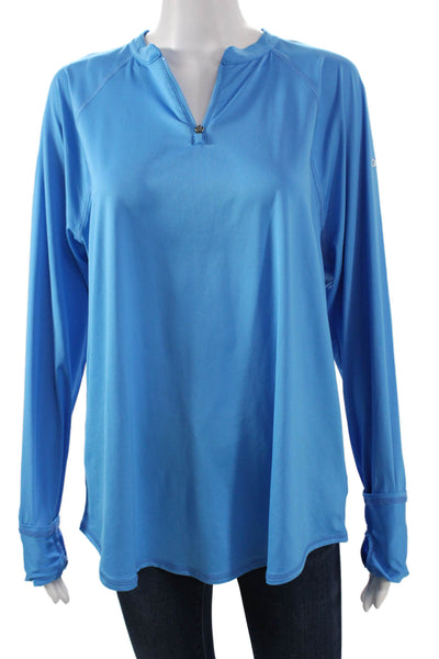 JoFit Women Pullover Casual V-Neck Long Sleeve Blue Polyester Top Size XL