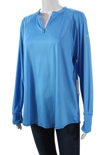 JoFit Women Pullover Casual V-Neck Long Sleeve Blue Polyester Top Size XL