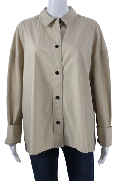 COS Womens Basic Button-Up Long Sleeve Beige 100% Cotton Collared Top Size L