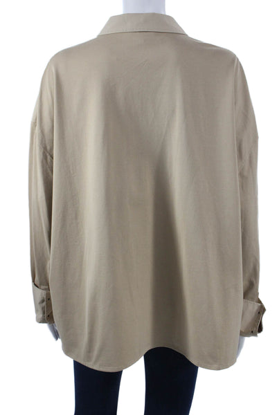COS Womens Basic Button-Up Long Sleeve Beige 100% Cotton Collared Top Size L
