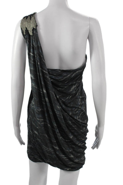 Cut25 Women Sheath Dress Black Striped One Shoulder Sleeveless Short Size S