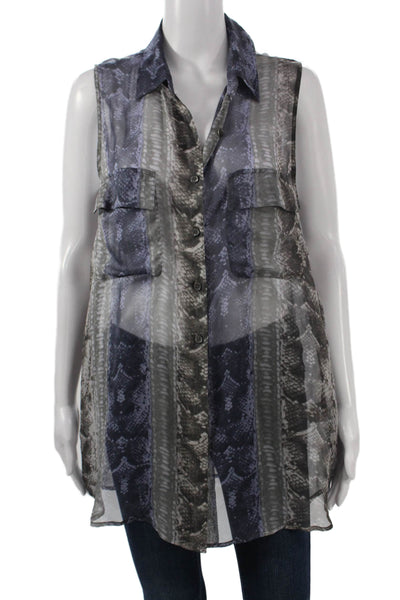 Equipment Femme Women Silk Animal Print Collared Sleeveless Tunic Button Size M