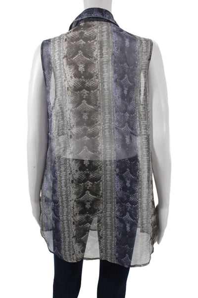 Equipment Femme Women Silk Animal Print Collared Sleeveless Tunic Button Size M