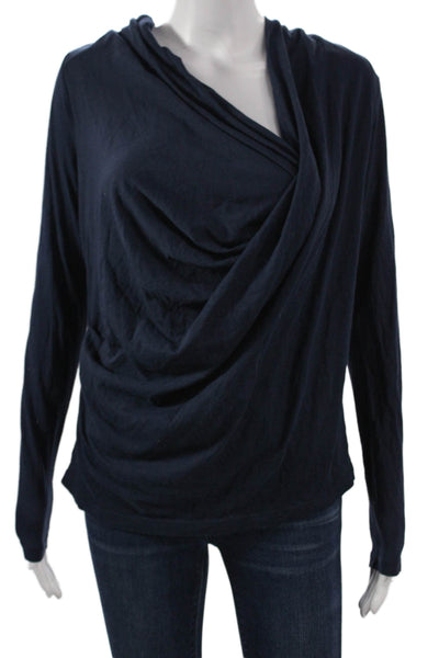 Lilla P Women Blue Cowl Neck Long Sleeve Pima Cotton Basic Blouse Size M