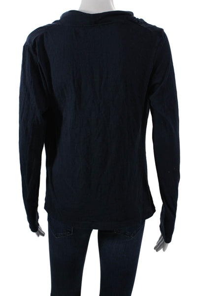 Lilla P Women Blue Cowl Neck Long Sleeve Pima Cotton Basic Blouse Size M