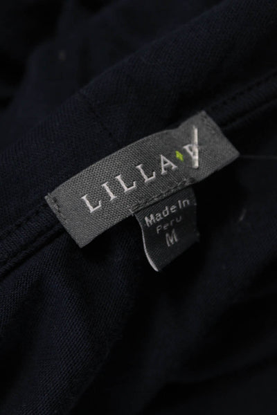 Lilla P Women Blue Cowl Neck Long Sleeve Pima Cotton Basic Blouse Size M