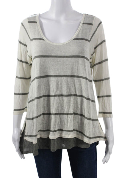 Theory Womens Striped Scoop Neck Rayon Tunic 3/4 Sleeve White Size M