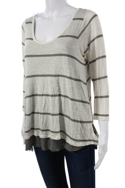 Theory Womens Striped Scoop Neck Rayon Tunic 3/4 Sleeve White Size M