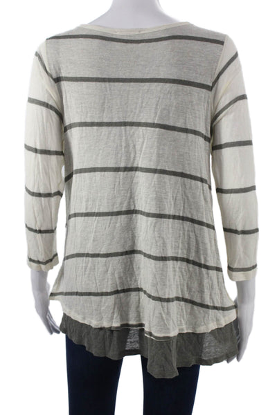 Theory Womens Striped Scoop Neck Rayon Tunic 3/4 Sleeve White Size M