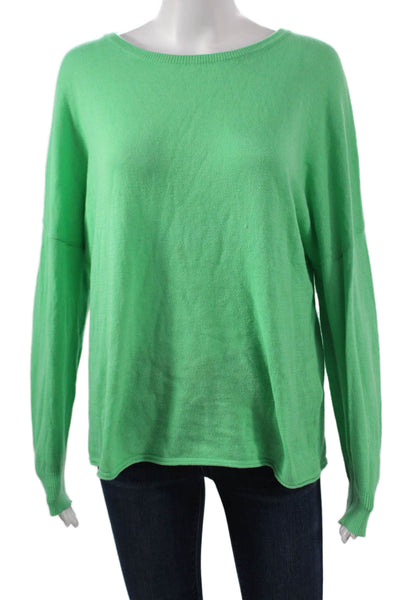 Minnie Rose Women Pullover Sweater Boat Neck Cotton Green Long Sleeve Size XS