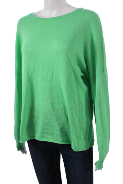 Minnie Rose Women Pullover Sweater Boat Neck Cotton Green Long Sleeve Size XS